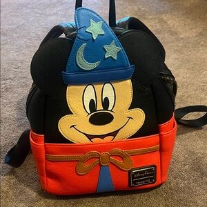 Loungefly Disney Sorcerer Mickey Kids Backpack - Black, Blue, and Orange